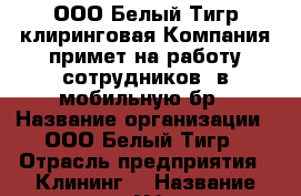 ООО Белый Тигр клиринговая Компания примет на работу сотрудников ,в мобильную бр › Название организации ­ ООО Белый Тигр › Отрасль предприятия ­ Клининг. › Название вакансии ­ Уборщик (цы) › Место работы ­ г.Иваново, ул.Суворова 39 › Подчинение ­ Менеджеру  › Минимальный оклад ­ 3 › Максимальный оклад ­ 20 › Процент ­ 5 › Возраст от ­ 17 › Возраст до ­ 50 - Ивановская обл. Работа » Вакансии   . Ивановская обл.